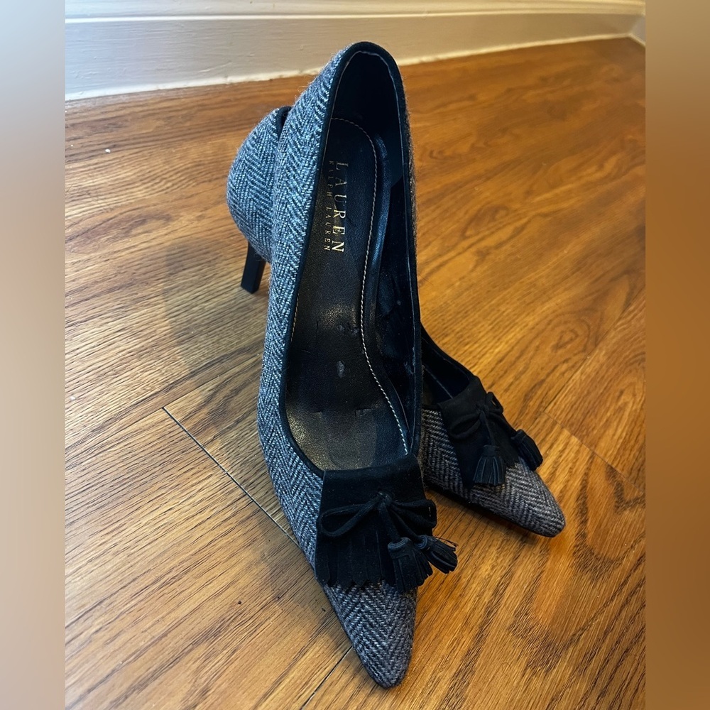 Ralph Lauren Womens Gray & Black Tassel Shoes Heels Pump US 8 - Picture 2 of 10